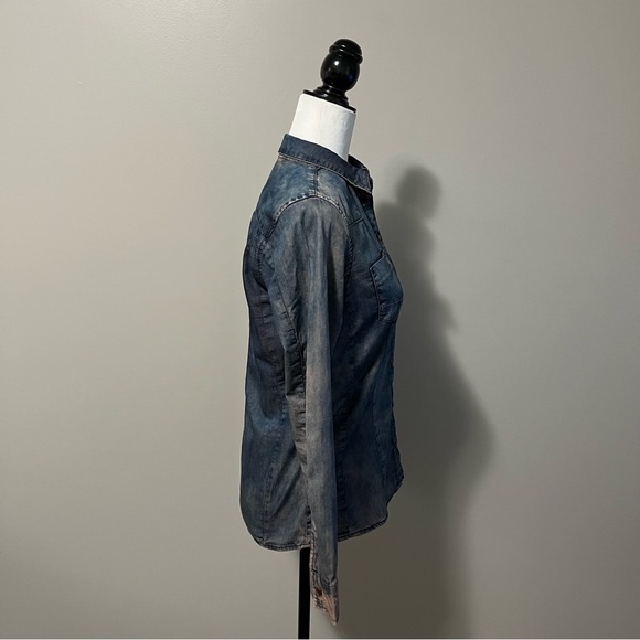 Sandwich Bleached Denim Long Sleeve Snap Front Shirt - Picture 8 of 16